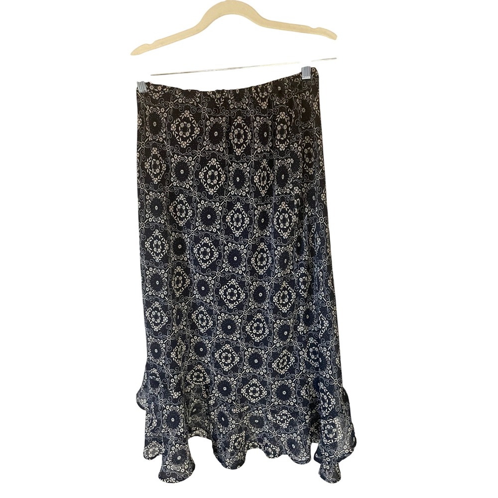 Cato‎ Womens Floral Paisley Chiffon Maxi Skirt Large Blue Boho Flowy Cottagecore